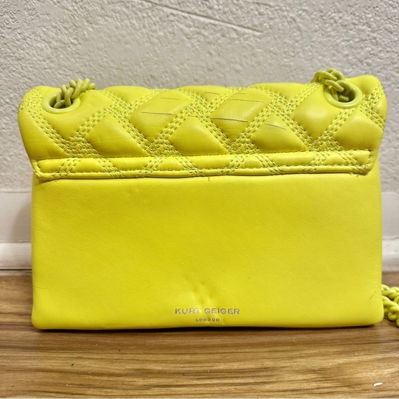 KURT GEIGER LONDON Kensington Drench Mini Leather Shoulder Bag Bright Lemon Neon - Picture 3 of 16